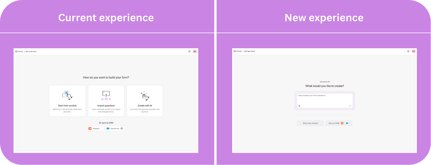 Example of an experiment done in the "Create Wall" view of the form creation flow.