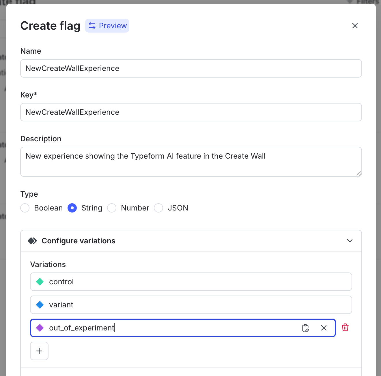 Feature flag creation modal in LaunchDarkly.